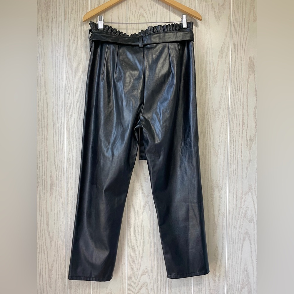 Sadie & Sage Black Paper Bag Waist Faux Leather Pants, Size Large EUC - Picture 3 of 4